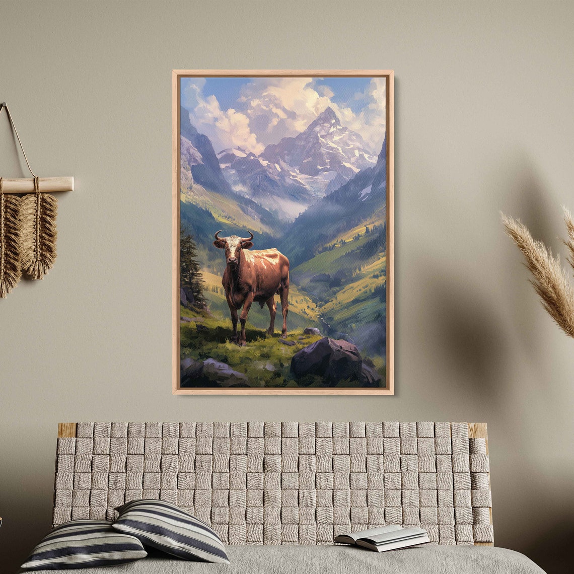 Longhorn Steer In Snowy Alpine Valley Mountain Meadow Poster