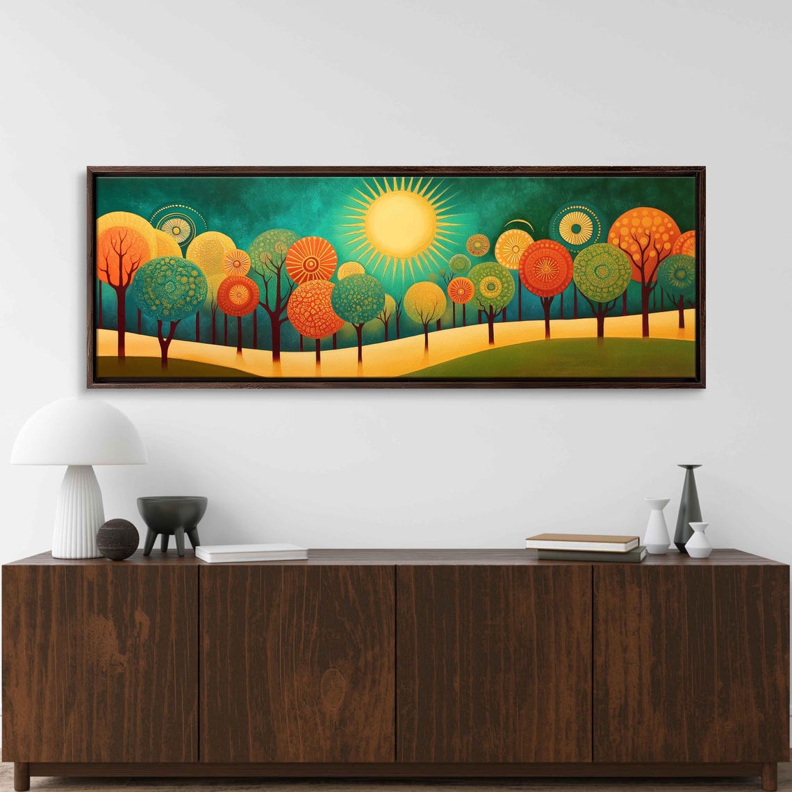 Art Deco Landscape Wall Art Print Enchanting Trees Vibrant Sunbursts Organic Design - Image 3