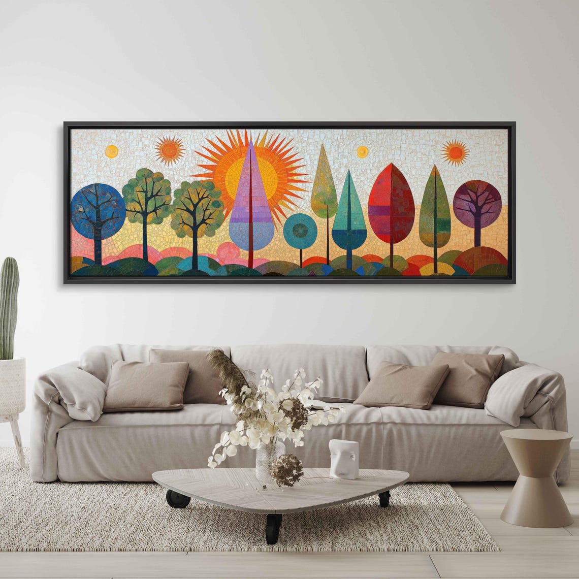 Art Deco Inspired Landscape Wall Art Print Vibrant Colors Stylized Trees - Image 3