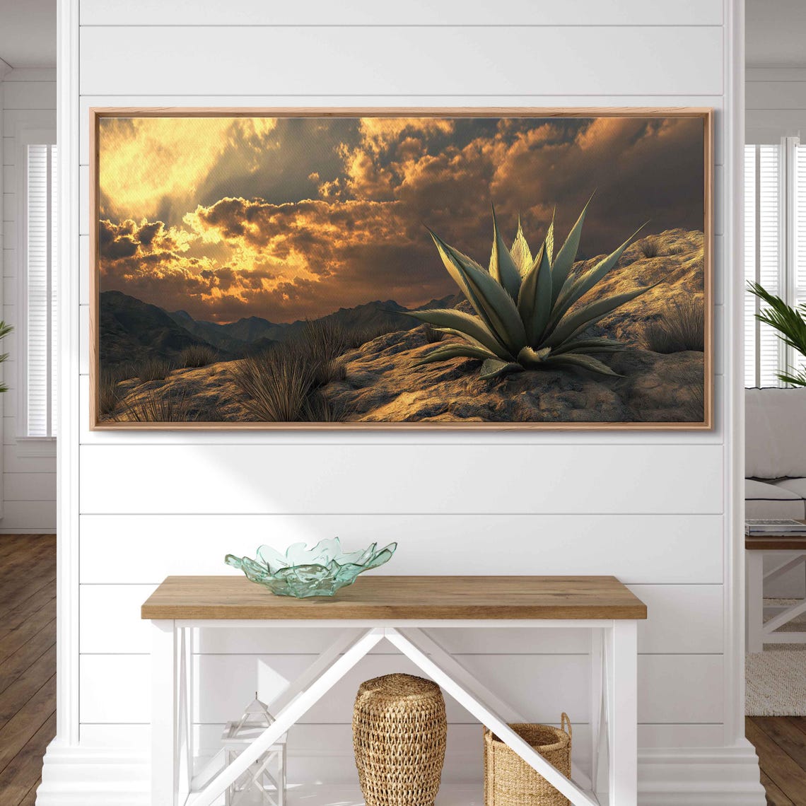 Agave on Rocky Hillside Dramatic Golden Sunset Clouds Poster