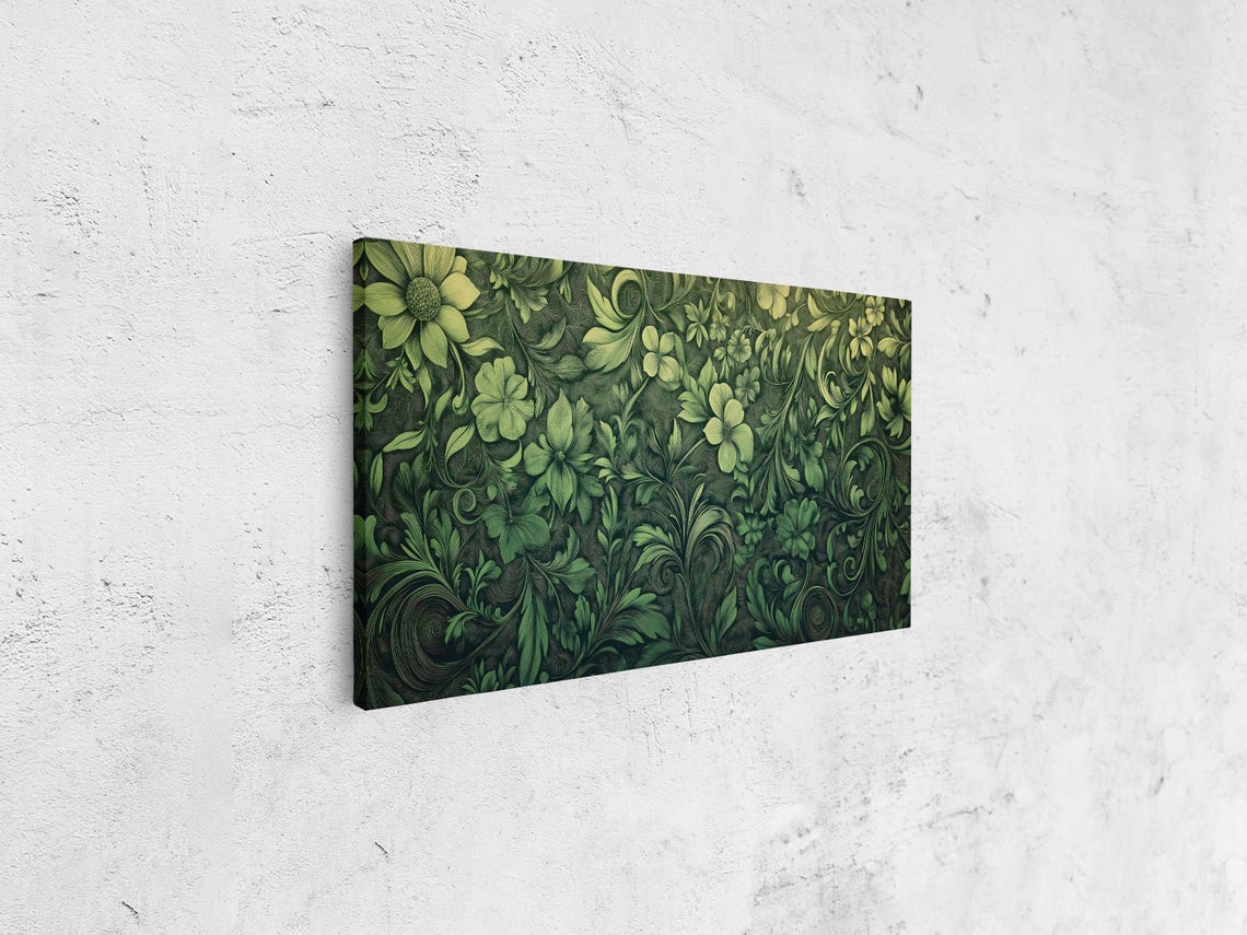Monochromatic Green Floral Damask Intricate Botanical Pattern Poster - Image 4