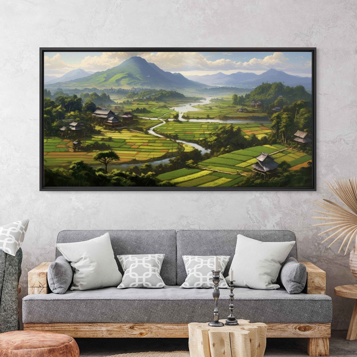 Green Rice Terraces Valley Village Mountain Panoramic Travel Poster - Image 2