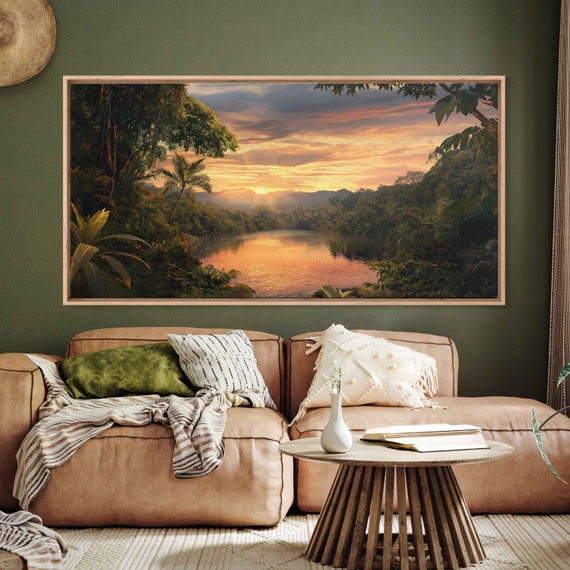 Rainforest At Sunset Panoramic Shot Wall Art Print Lush Jungle Lake Landscape Tropical Climate Nature Poster Ready To Hang