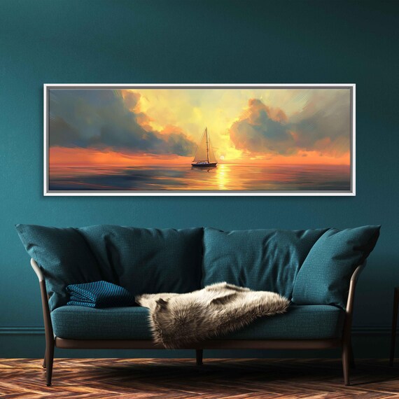 Sailboat At Sunset Golden Horizon Dramatic Clouds Nautical Poster