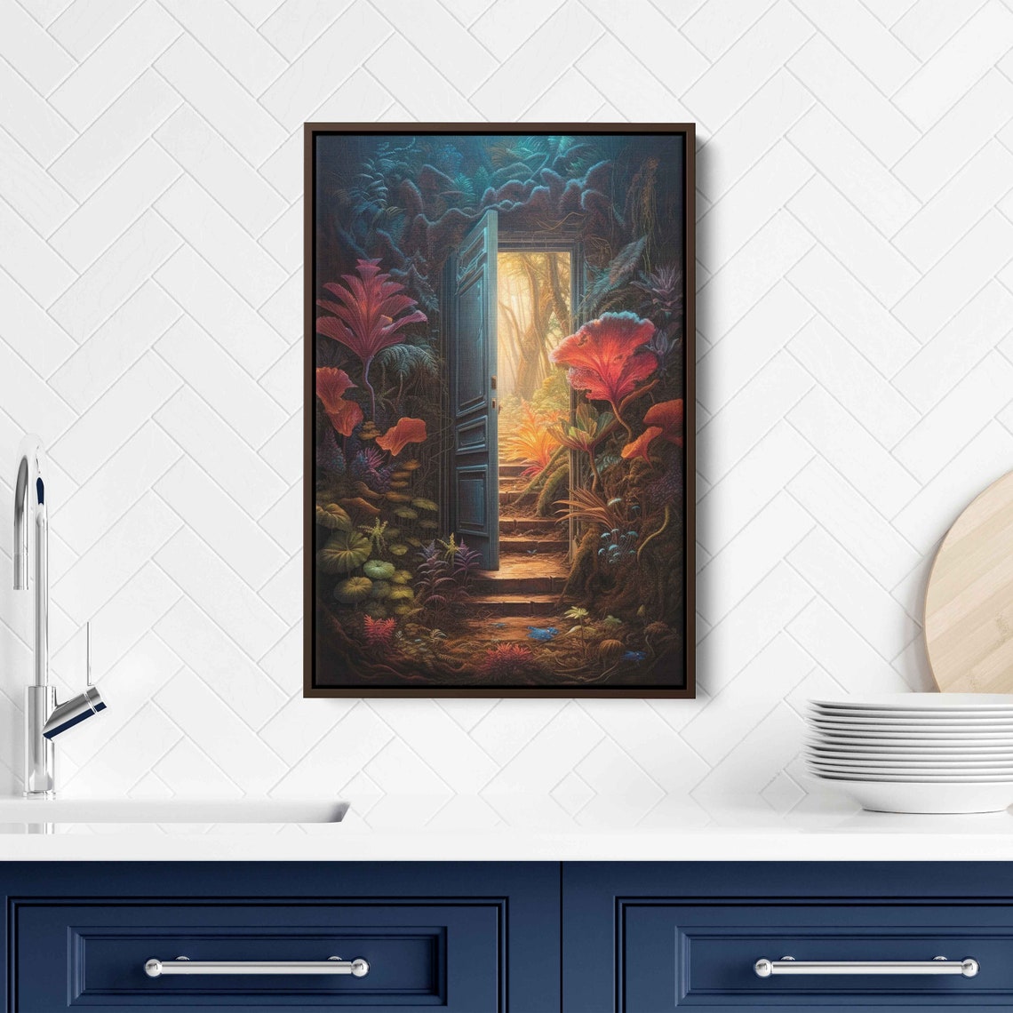 Magic Door Golden Jungle Glow Tropical Forest Fantasy Art Print - Image 3