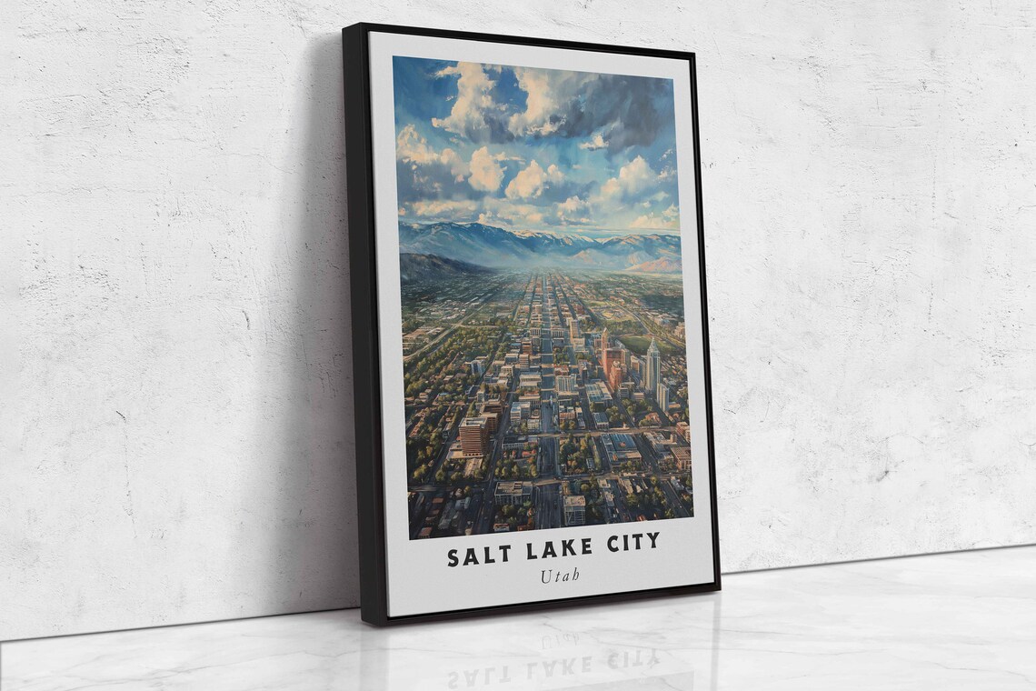 Salt Lake City Utah Acrylic Painting Travel Art Framed Wall Art Framed Fine Art Poster Paper Print Travel Home Decor - Image 2