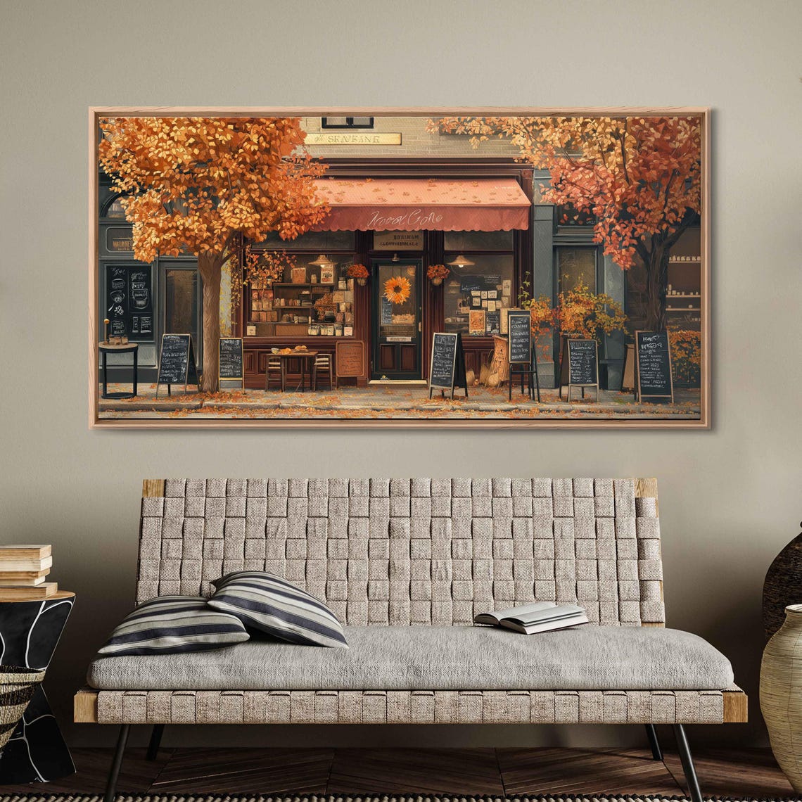 Sweet Cafe Storefront Autumn Trees Chalkboard Menus Fall Art Poster