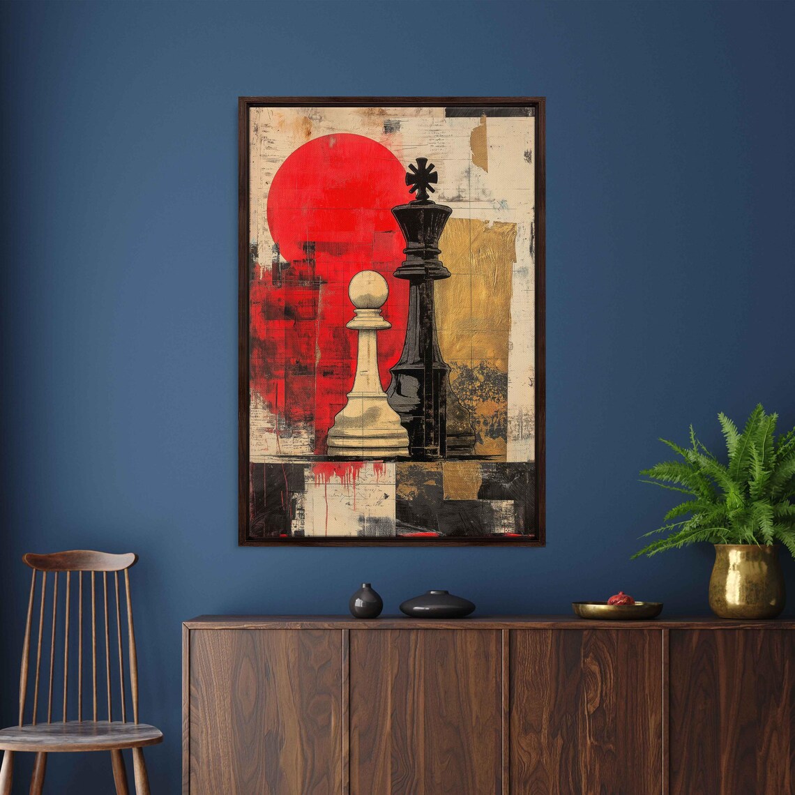 Surreal Chess Pieces, Whimsical Collage Art Print - Image 2