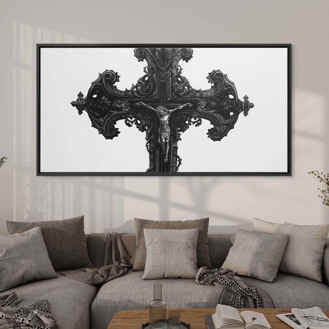 Ornate Gothic Crucifix Cross Baroque Carved Details Ink Halloween Poster - Image 3