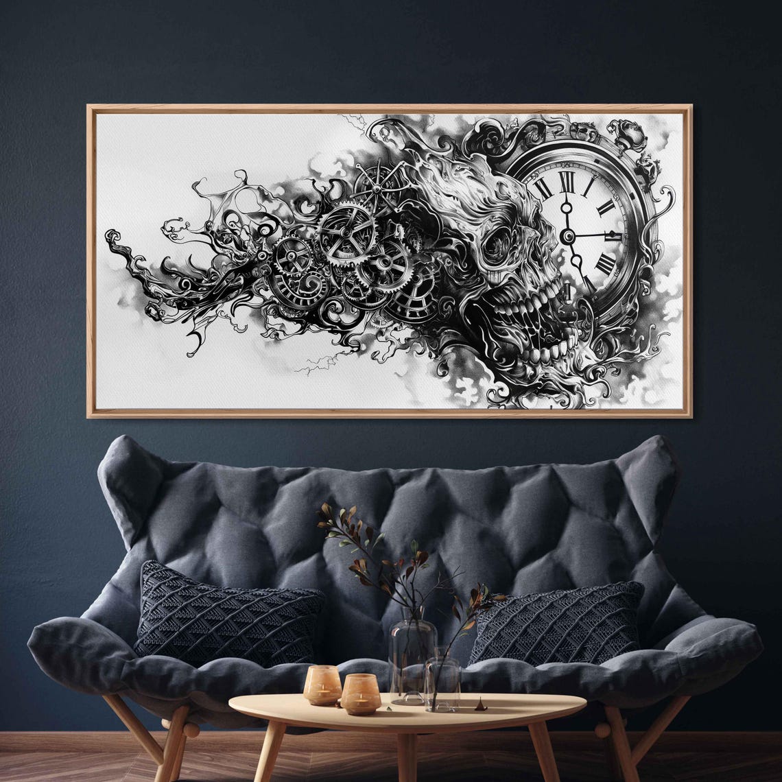 Skull Dissolving Into Clock Gears Smoke Steampunk Ink Halloween Poster