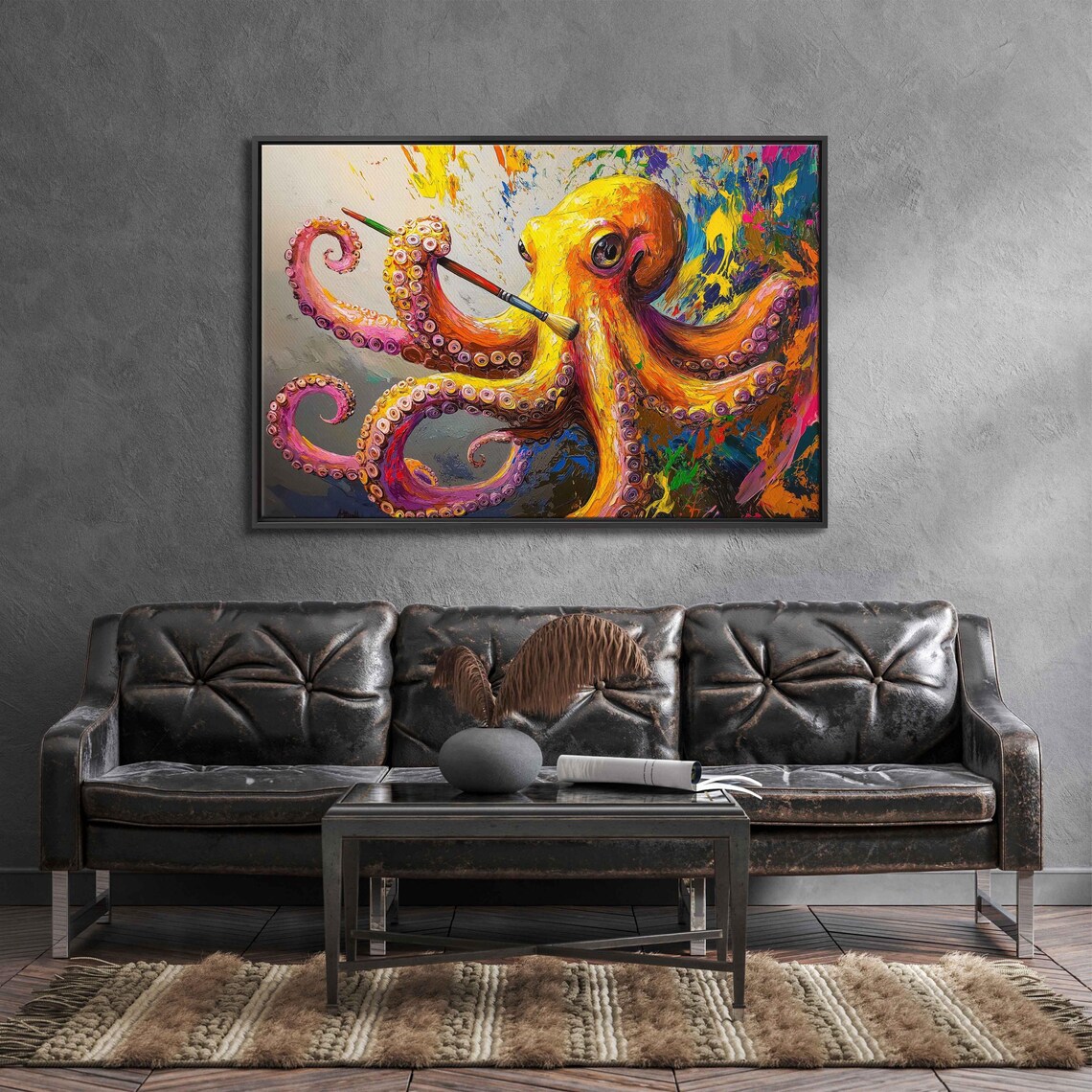 Whimsical Octopus Painting Wall Art Print Colorful Masterpiece Bright Yellow And Orange - Image 3