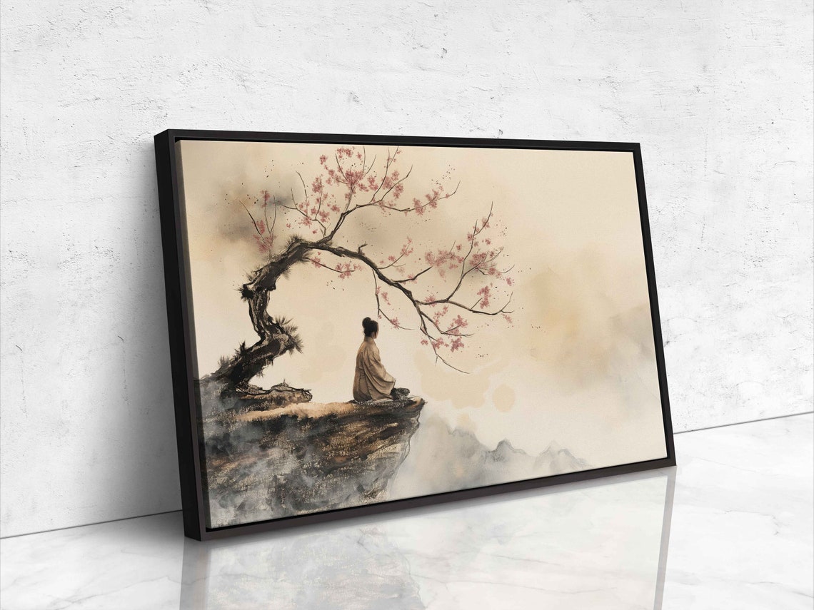 Japanese Zen Tree Meditation Painting Framed Print Ready To Hang - Image 4