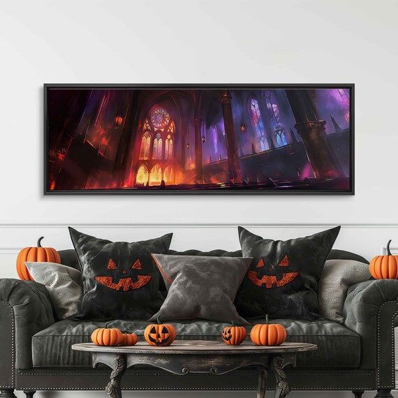 Abandoned Cathedral Moonlit Altar Towering Spires Panoramic Wall Art