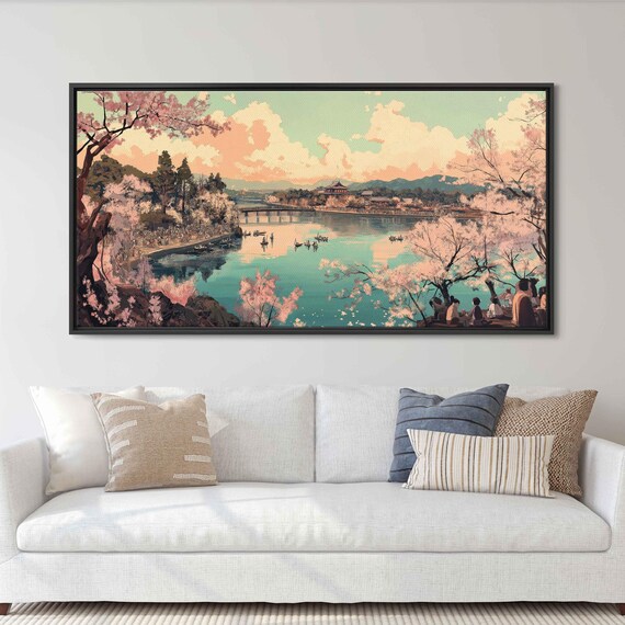 Cherry Blossom Festival Wall Art Print Panoramic View Of Blossoms Dreamlike Scene