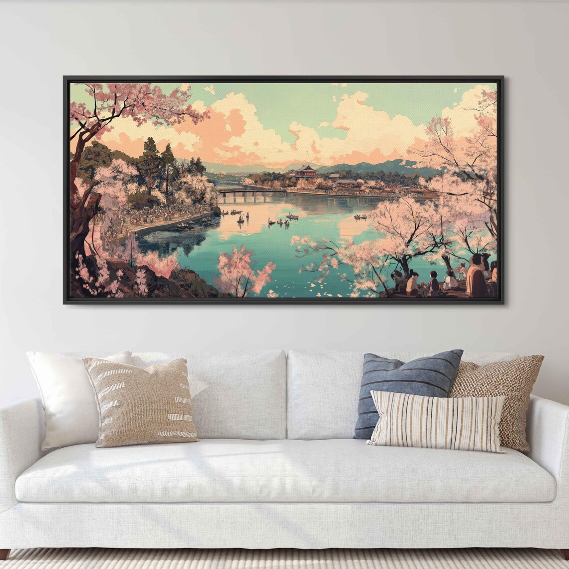 Cherry Blossom Festival Wall Art Print Panoramic View Of Blossoms Dreamlike Scene