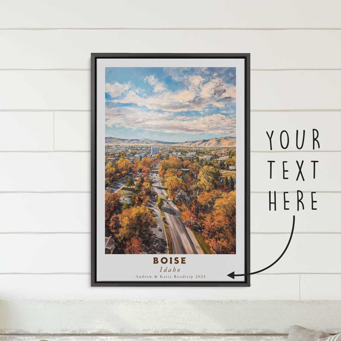 Boise Idaho Fall Foliage Street with Mountain Backdrop Travel Poster - Image 3
