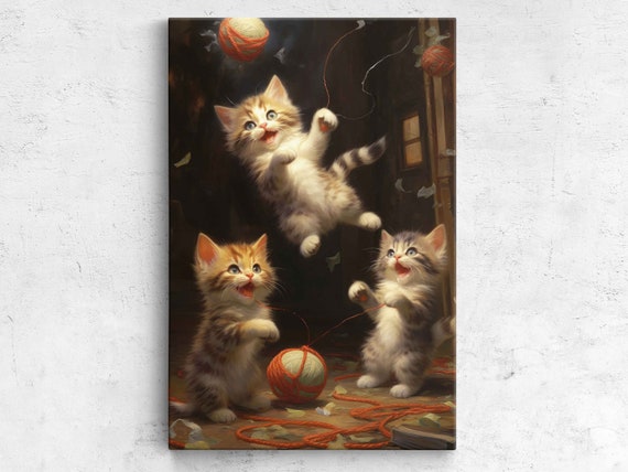 Kittens Playing With Yarn Balls Wall Art Print