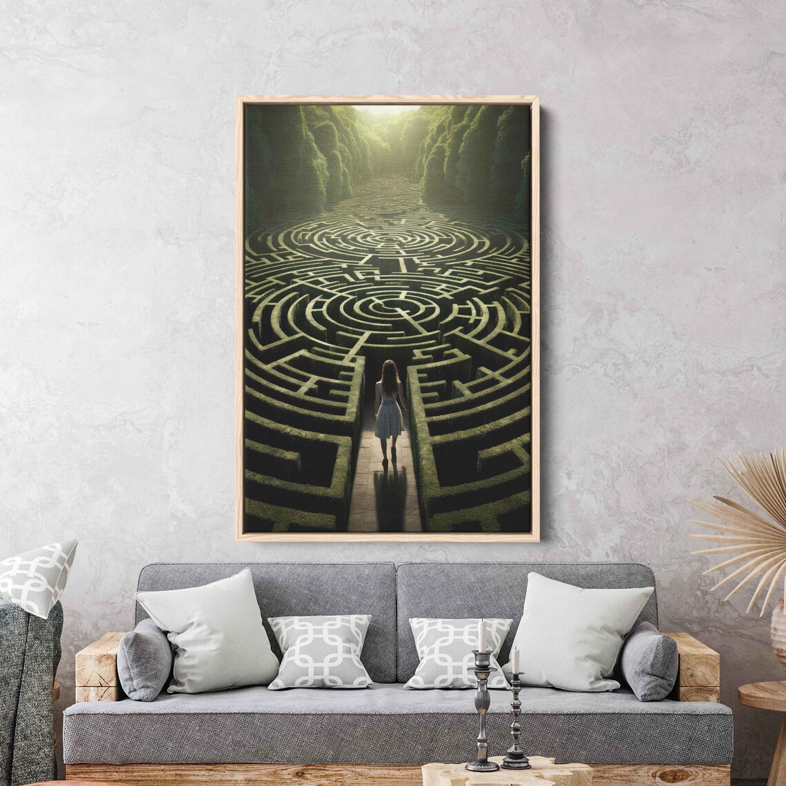 Girl At Entrance Of Giant Hedge Maze Sunlit Garden Labyrinth Art Print - Image 3
