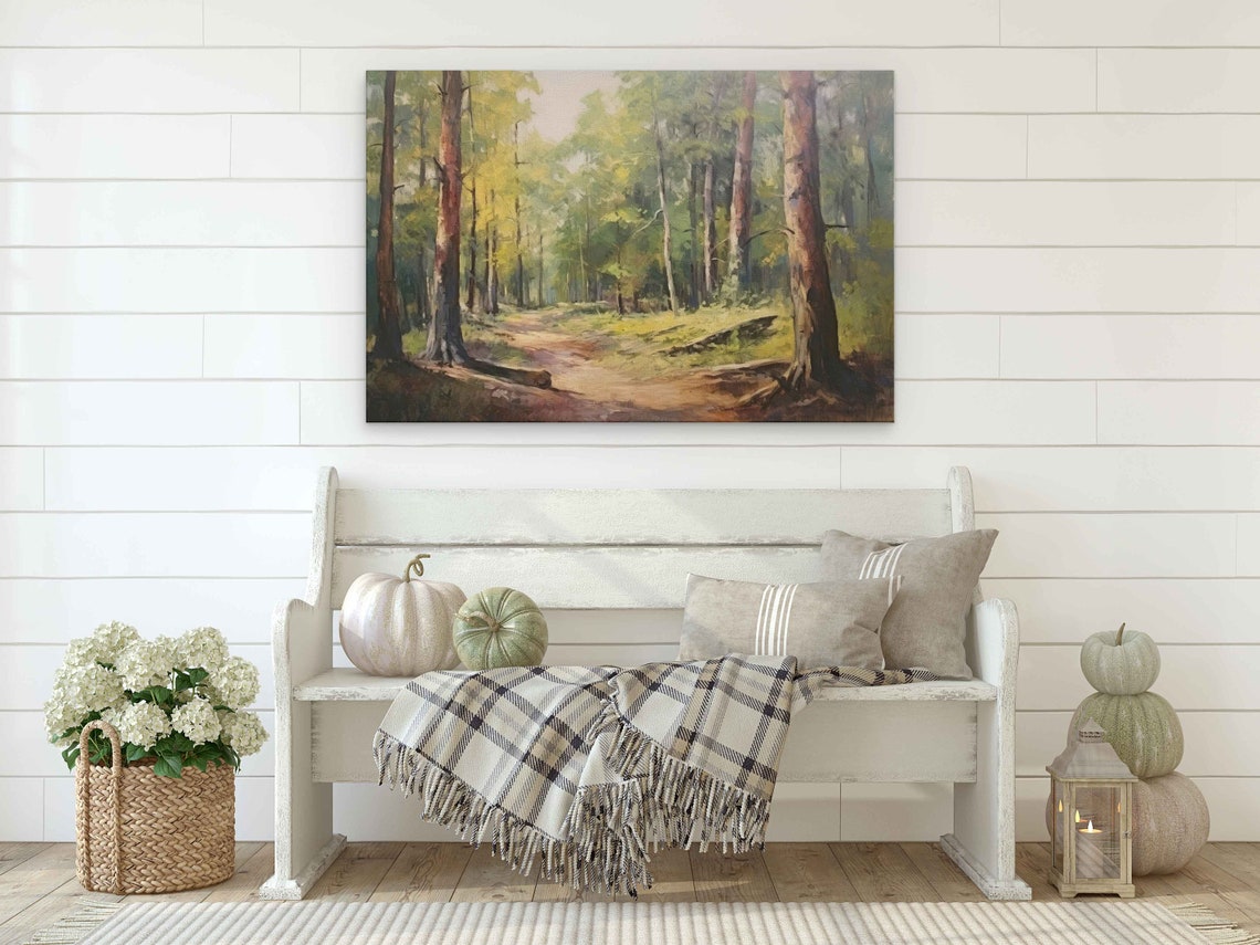Sunlit Pine Forest Path Golden Light Woodland Wall Art Poster - Image 2
