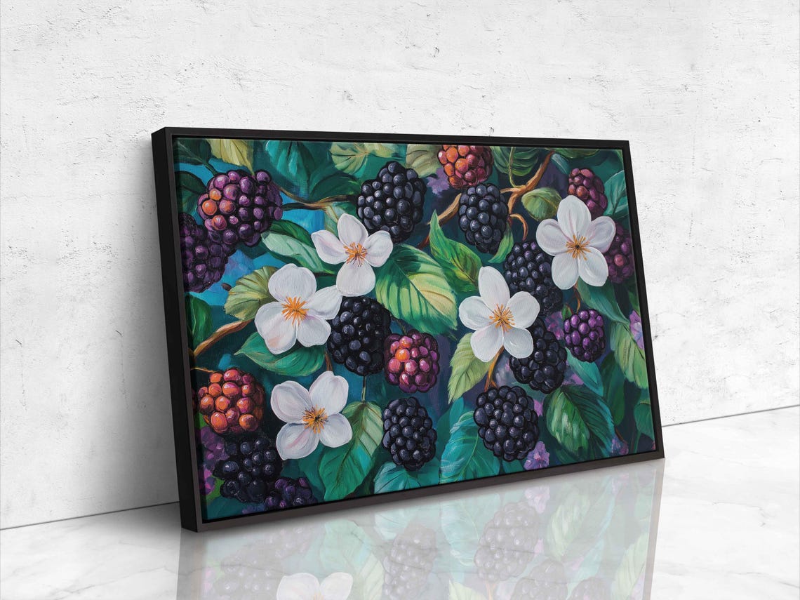 Fresh Blackberries Blossoms Botanical Painting Kitchen Fruit Wall Art - Image 4