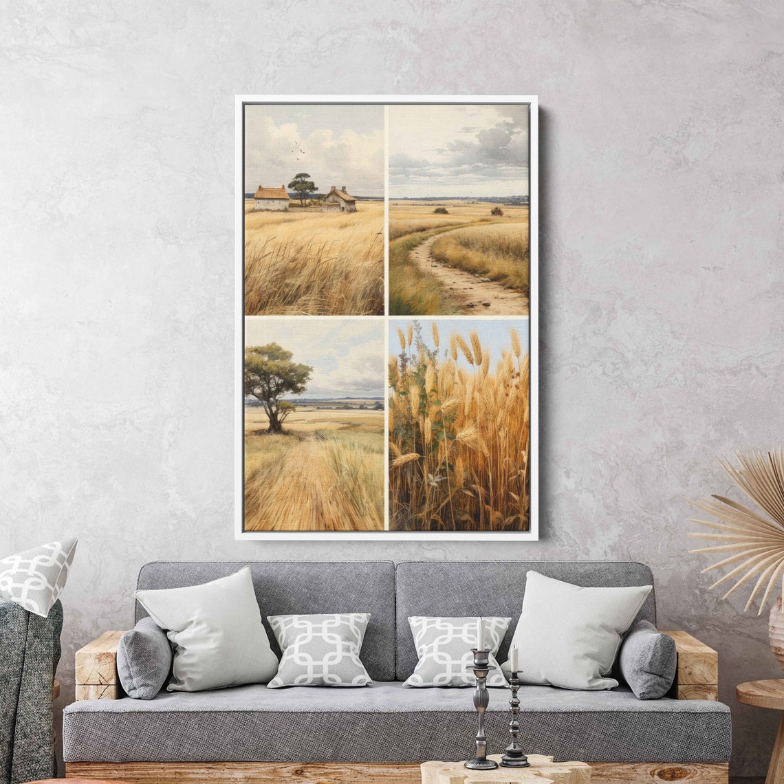 Rustic Golden Wheat Fields Four Panel Watercolor Farm Poster - Image 2