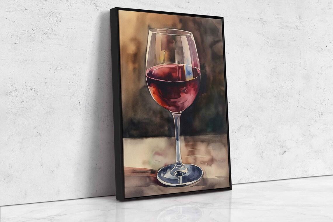 Classic Red Wine Glass Warm Amber Watercolor Style Kitchen Wall Art Poster - Image 4