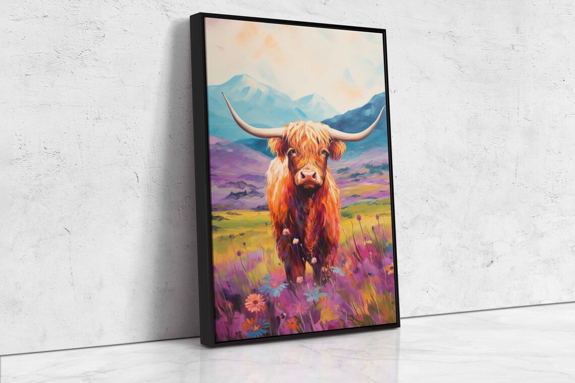 Highland Cow Colorful Painting, Rustic Farmhouse Art Print - Image 4