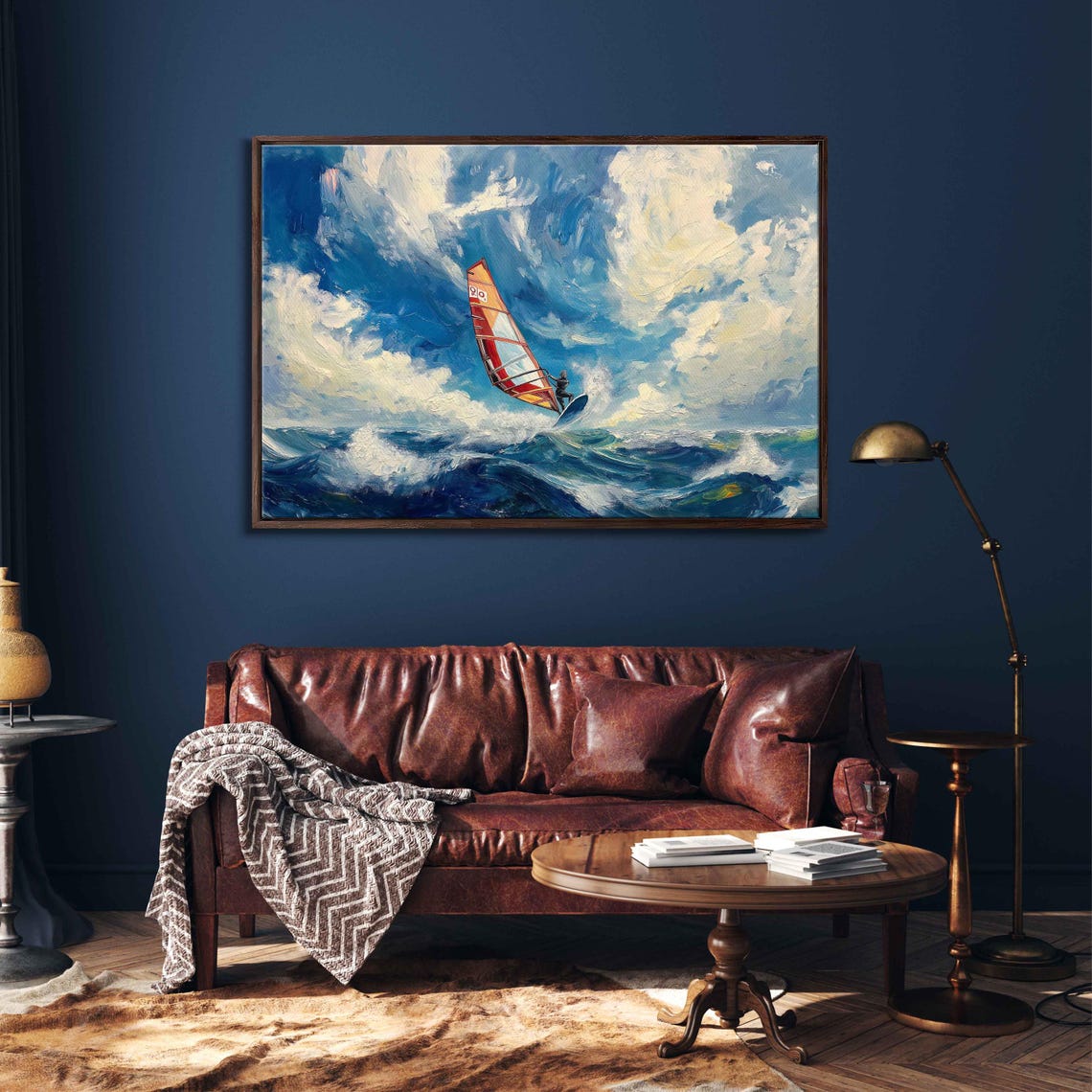 Windsurfer In Motion Wall Art Print Bold Oil Painting With Energetic Waves