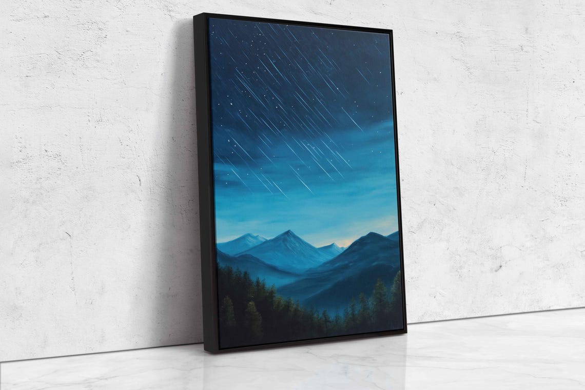 Serene Starry Sky Over Tranquil Mountains Wall Art Print - Image 4