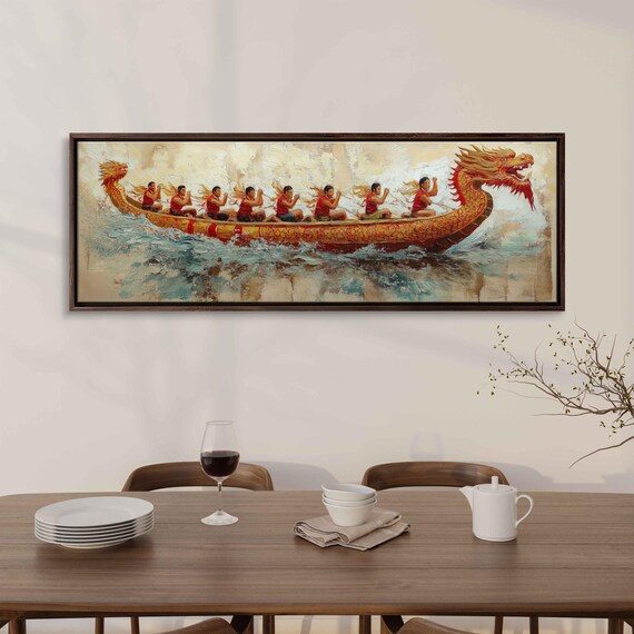 Dragon Boat Racing Event Wall Art Print Chinese New Year Celebration Energetic Competition