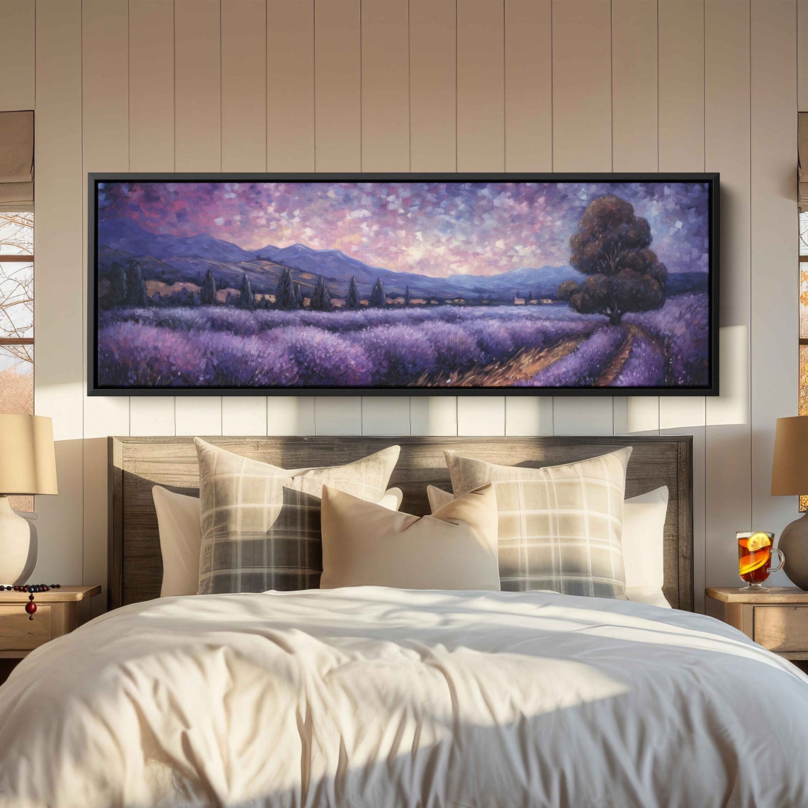 Lavender Field Dusk Mountains Panoramic Lone Tree Landscape Art Poster - Image 3