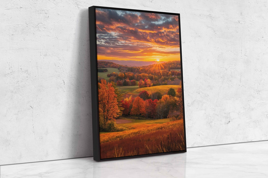 Autumn Sunset Rolling Hills Fiery Sky Fall Foliage Landscape Poster - Image 4
