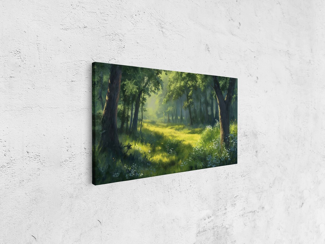 Beautiful Lush Forest Meadow Painting Wall Art Print Ready To Hang - Image 4
