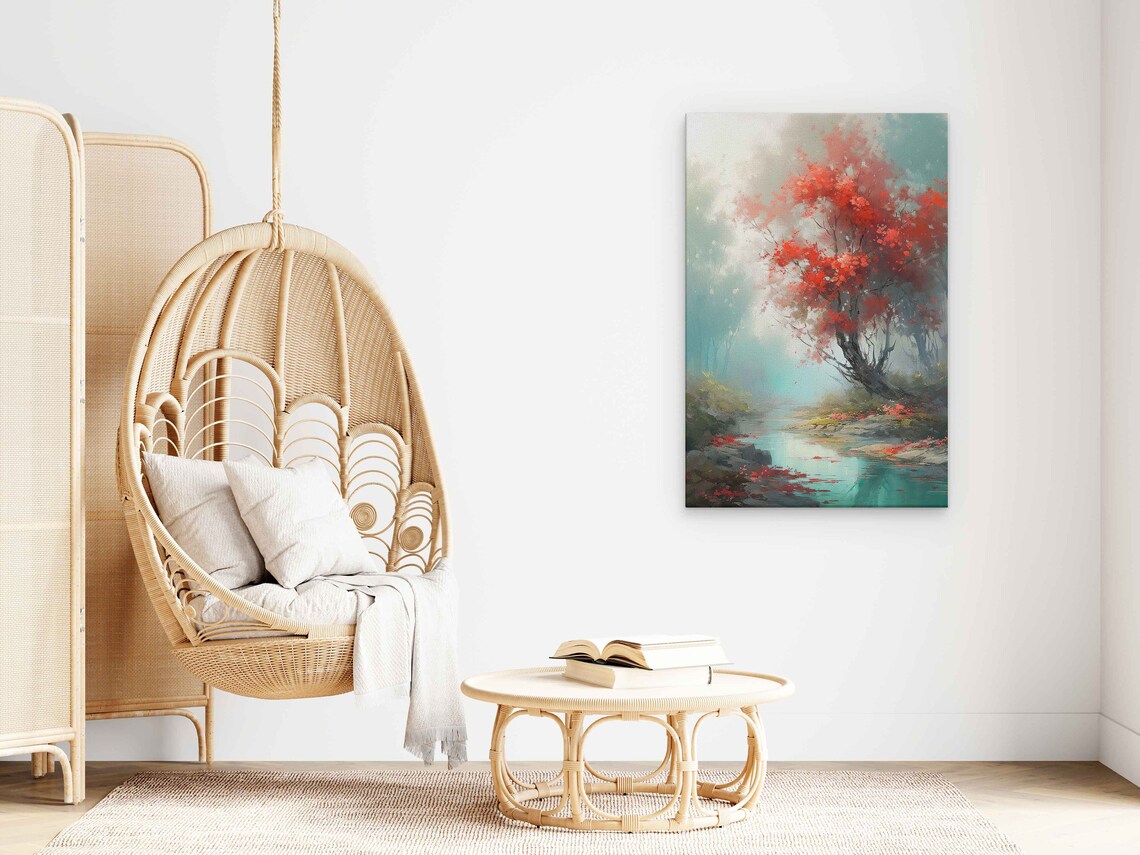 Beautiful Blossoming Tree On River Oil Painting Print On Read To Hang - Image 3