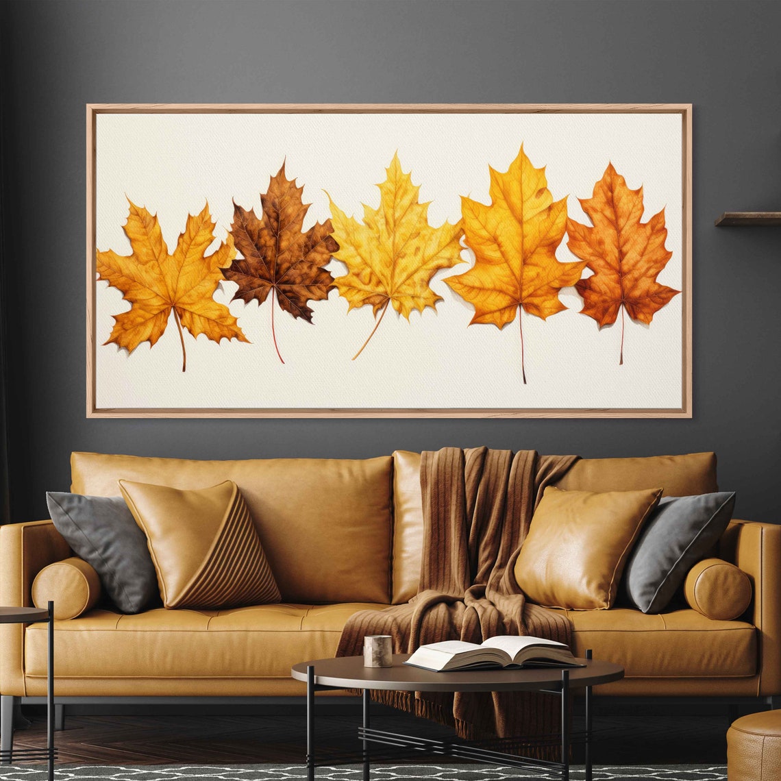Five Autumn Maple Leaves Row On Off White Minimal Botanical Art Print - Image 3