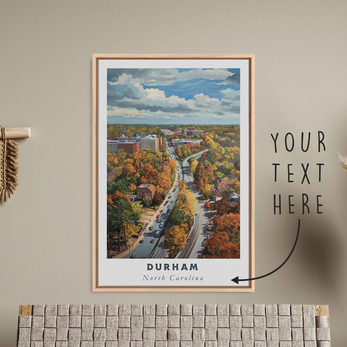 Durham North Carolina Autumn Trees Aerial City View Art Poster