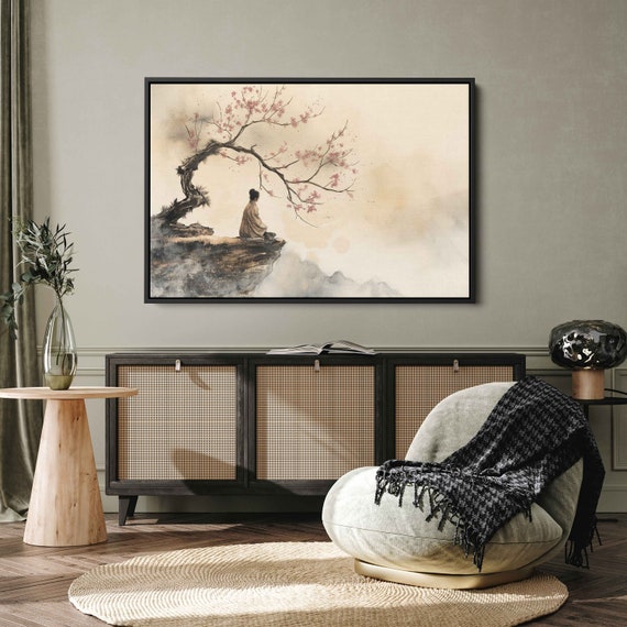 Japanese Zen Tree Meditation Painting Framed Print Ready To Hang