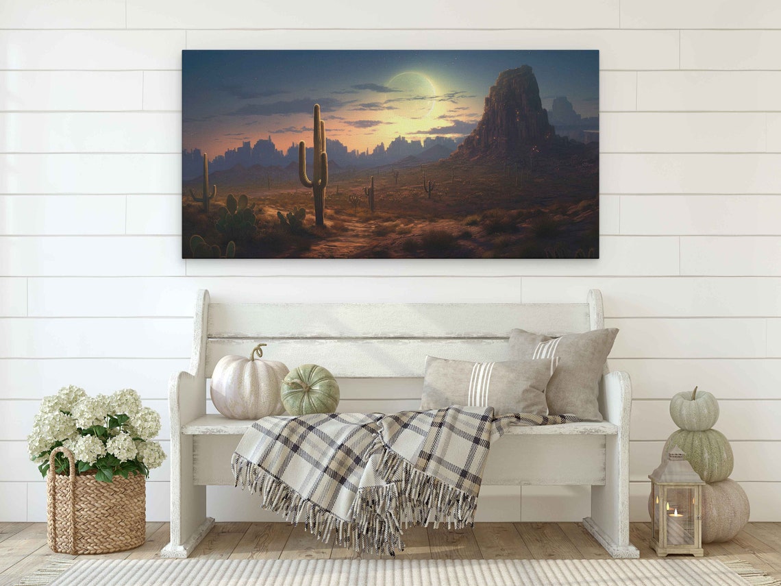 Moonlit Sonoran Desert Saguaro Cacti Full Moon Night Sky Poster - Image 2