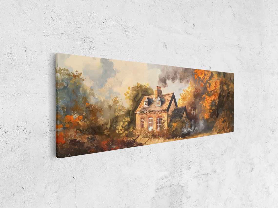Stone Cottage In Autumn Woods With Chimney Smoke Fall Landscape Poster - Image 4