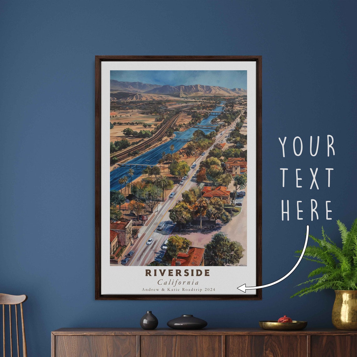 Riverside California Aerial River Road Mountain Sunny Day Poster - Image 3