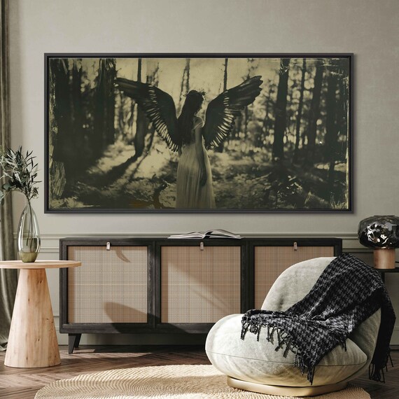 Vintage Angel Wings Woman Forest Sepia Wet Plate Style Art Print Poster