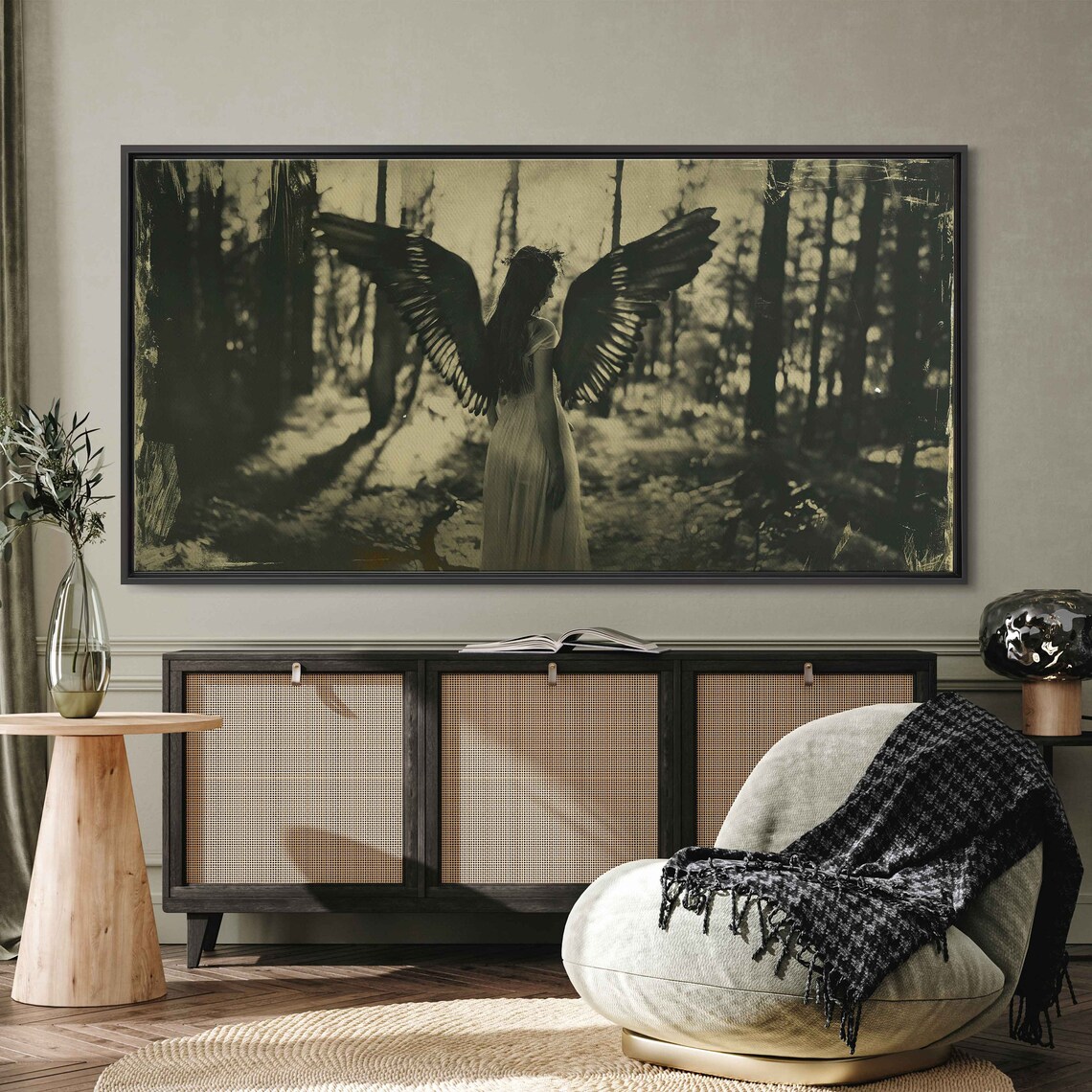 Vintage Angel Wings Woman Forest Sepia Wet Plate Style Art Print Poster
