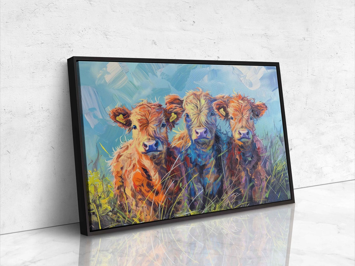 Highland Calves Trio Colorful Impressionist Acrylic Painting Poster - Image 4