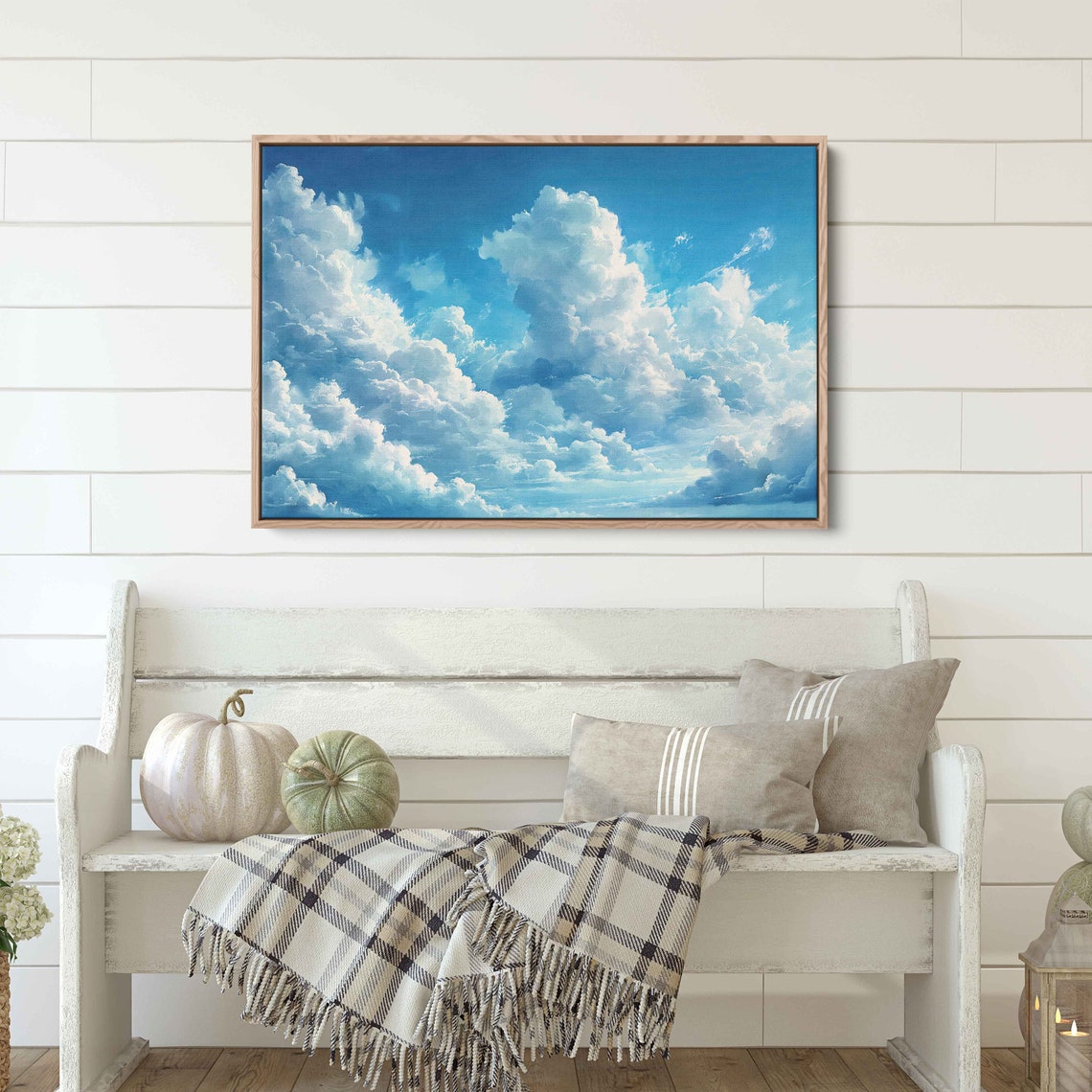 Fluffy White Clouds Blue Sky Wall Art Print Ready To Hang - Image 2
