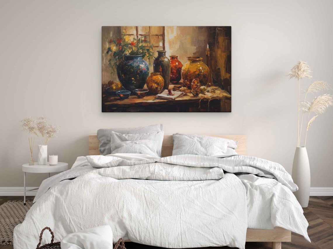 Rustic Ceramic Vases Still Life Oil Painting Kitchen Art Poster - Image 3