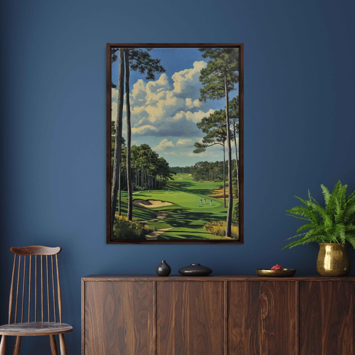 Pinehurst No 2 Golf Course Painting Wall Art Print Lush Greens Cypress Trees Golfers - Image 3