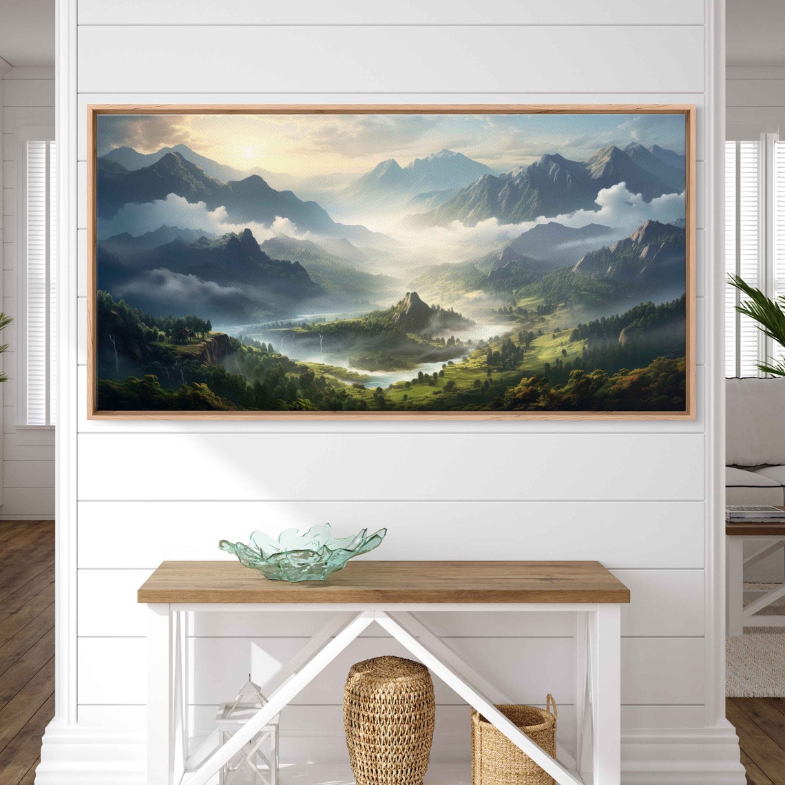 Foggy Watercolor Mountain River Wall Art Print Flowing Stream Peaceful Nature Cloudy Mountain Island Ready To Hang - Image 2