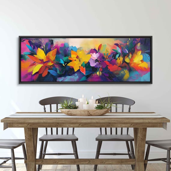 Neon Flowers And Geometric Shapes Wall Art Print Vibrant Yellows And Purples