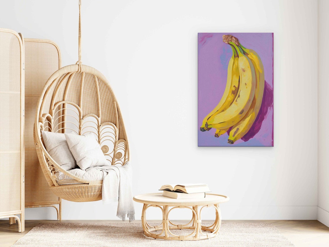 Bananas On Purple Background Gouache Fruit Kitchen Wall Art Poster - Image 4