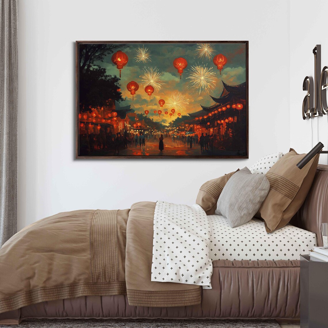 Chinese New Year Celebration, Lanterns Fireworks Art Print - Image 3